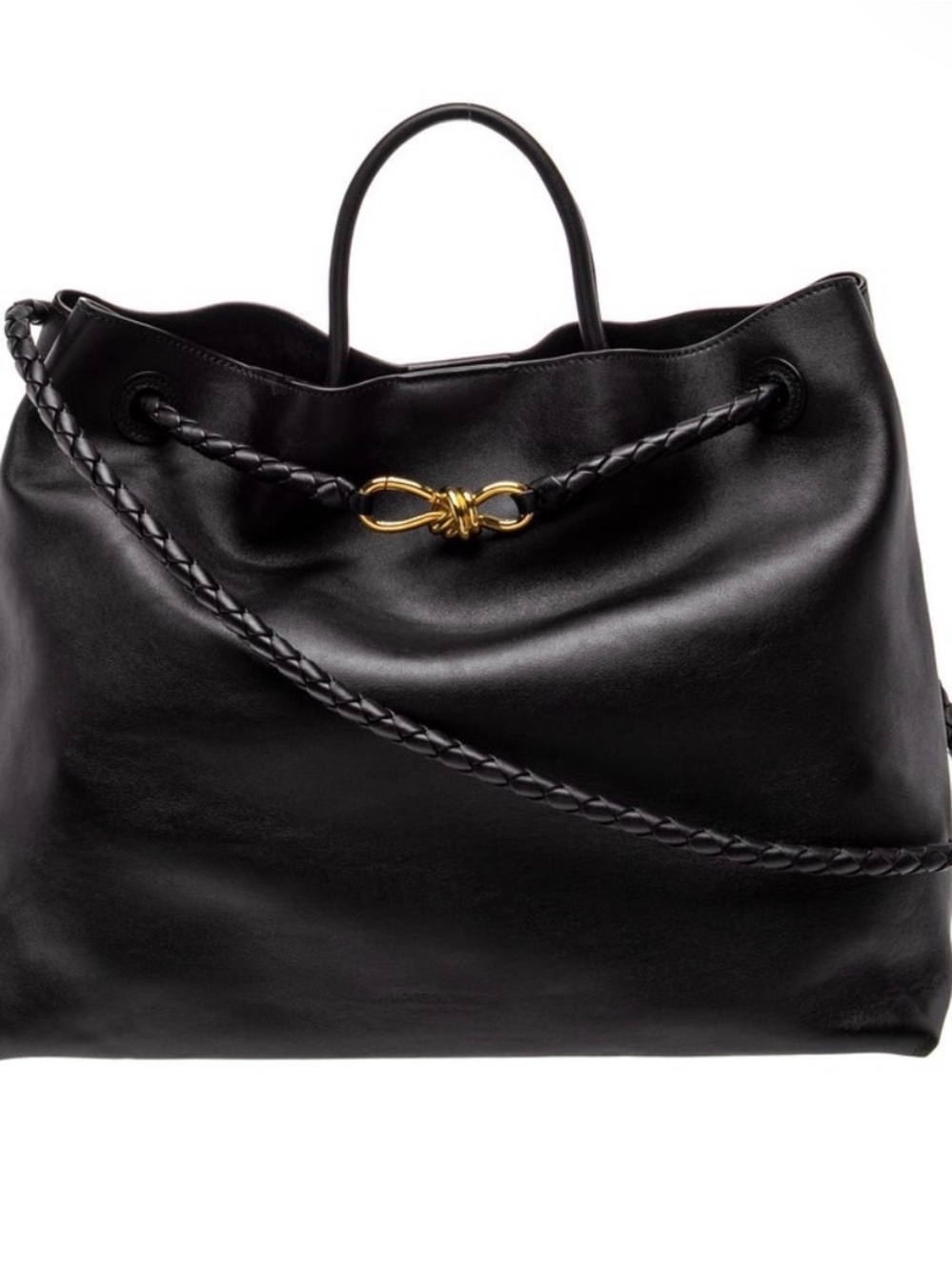 Bottega Veneta Black Leather Tote with Gold Knot Detail - LARGE